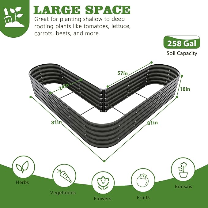 A ANLEOLIFE 6 Set Heart-Shaped Galvanized Raised Garden Beds Outdoor,81x81x18in Large Metal Planter Box for Planting Vegetables Flowers Herb, Anti-Rust & Easy-Setup, Quartz Grey