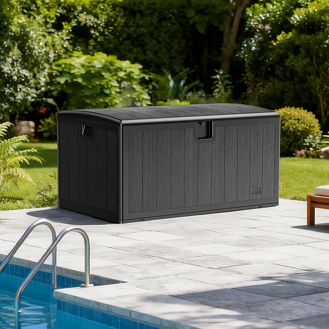 JEKO&JEKO 260 Gallon Outdoor Storage Box Set, 2-Pack 130 Gallon Plastic Deck Boxes with Lockable Lid for Patio, Garden Tools, Outdoor Cushions and Shoes, Black