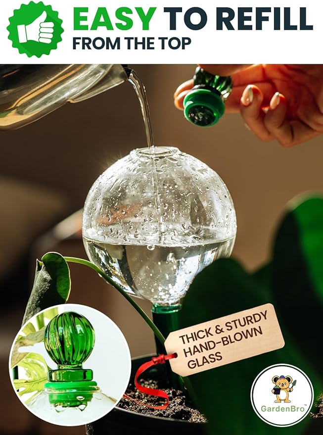 16 Oz Plant Watering Globes for Indoor Plants with Metal Self Watering Planter Insert - Premium XL Glass Hand-Blown Globe - Automatic Plant Waterer Indoor, Gift Idea for Gardeners [1 Globe, Clear]
