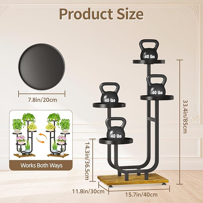 LASZOLA Black 4 Tier Tall Metal Plant Stand Indoor, Large Heavy Duty Planter Holder Rack for Vertical Corner, Sturdy Wrought Iron Spiral Multiple High Flower Organizer for Modern Patio House Bathroom