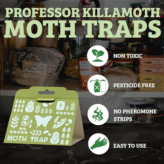 Professor Killamoth Triple-Strength Pantry Moth Traps 6 Pack – Safe Pheromone Moth Traps for House & Kitchen – Non-Toxic Pantry Pest Solution for Indian Meal Moths