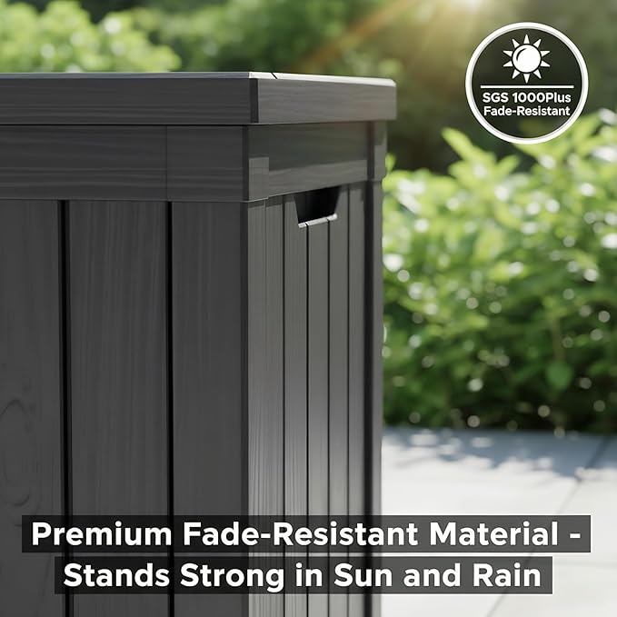 50 Gallon Resin Deck Box with Lockable Lid - Outdoor Waterproof Storage for Patio Furniture, Garden Tools, Cushions & Pool Accessories, Wood Grain Design, All-Weather Durable