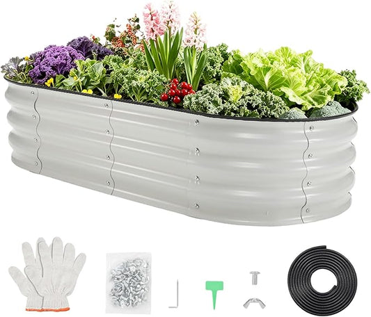 PeakPursuit 4X2x1Ft Galvanized Raised Garden Bed Kit, Metal Planter Box, Oval Raised Beds with Open-Ended Base for Vegetables, Flowers, Herbs & Fruits