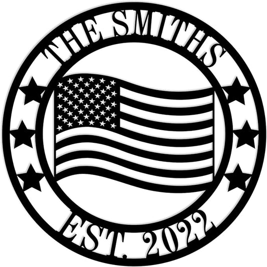 Custom Patriotic Metal Wall Sign Personalized Family Name Last Name Metal Sign American Flag Decor God Bless Personalized Signs Patriotic Home Gift