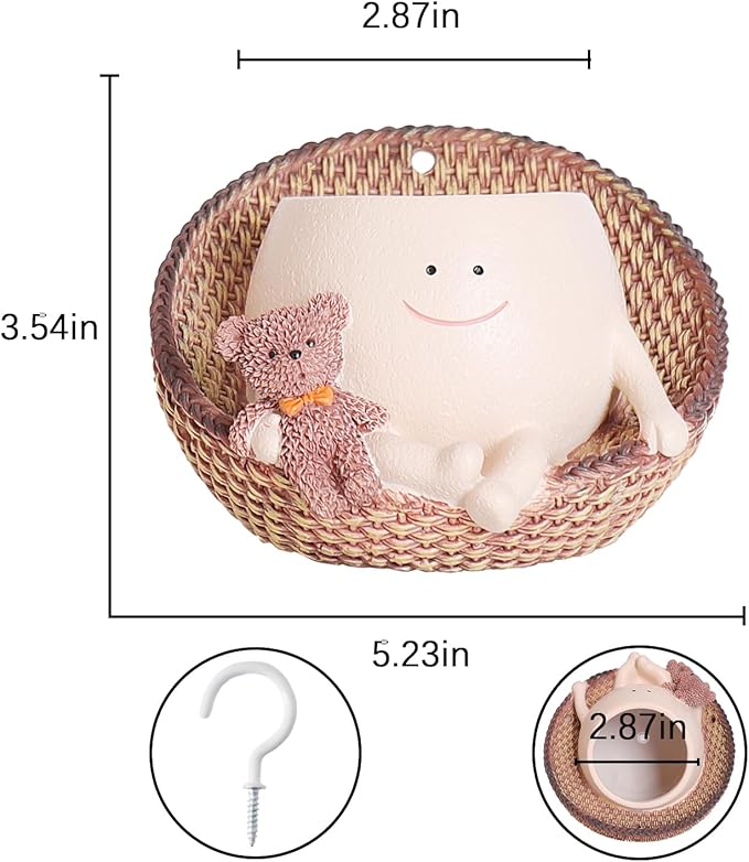 Swing Face Planter Pot Hanging Resin Flower Head Planters for Indoor Outdoor Plants Succulent Pots with Bear Gift Ideas for Mother, Christmas