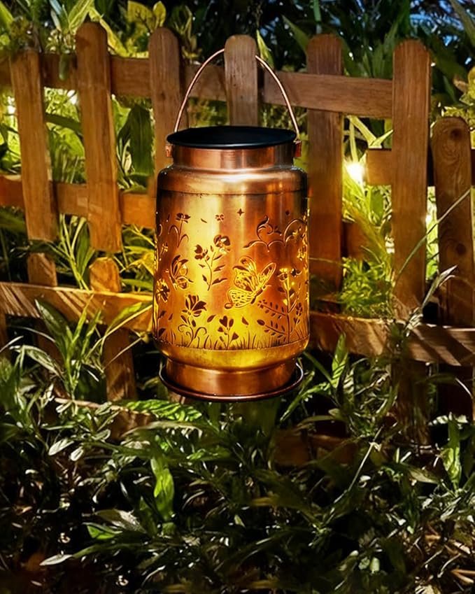 Christmas Gifts for Women,Solar Lanterns Outdoor Hanging Lantern Lights, Butterfly Hollowed-Out Metal Decor Lantern, Waterproof Decorative Garden Light - Delicate Garden Decoration for Patio, Yard