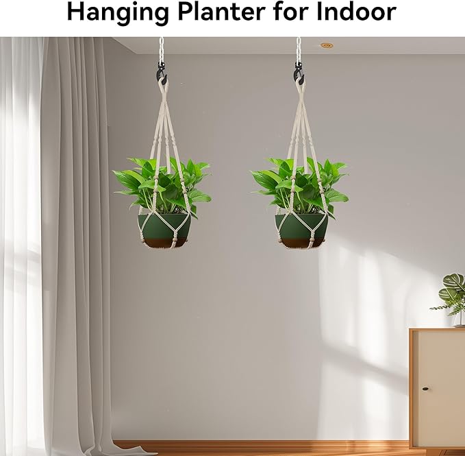 USLAI Macrame Plant Hanger Indoor Outdoor, Up to 4-15 inch Pot, Strong Hanging Planter Basket, Boho Home Decor, 35 Inch, Ivory (POTS NOT Included)