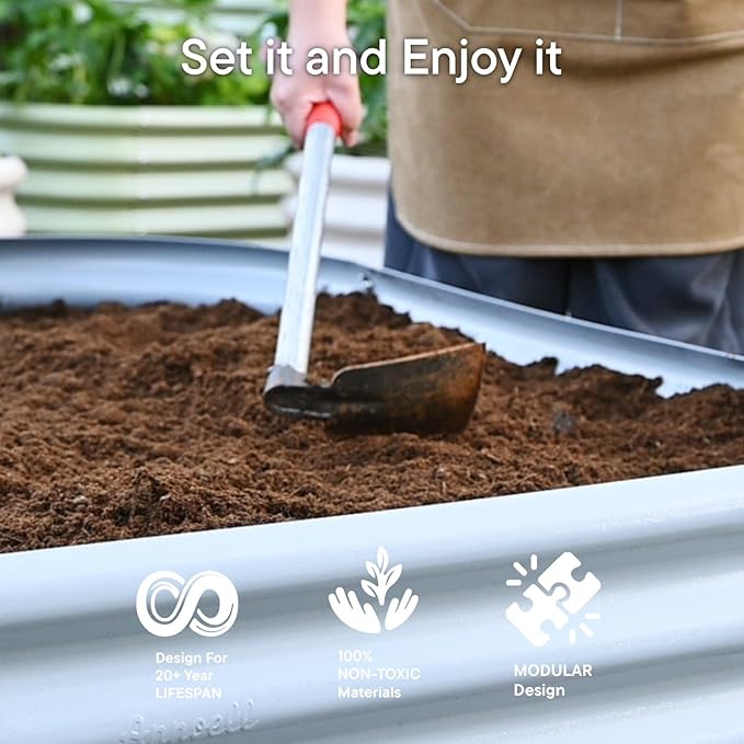Galvanized Raised Garden Bed 10x2x1 | 8x4x1 ft, 12" Tall Metal Planter Boxes Outdoor, Modular Raised Flower Beds for Vegetable, Herb, Strawberry, Zn-Al-Mg Coated Long Planter- Brooklyn Grey