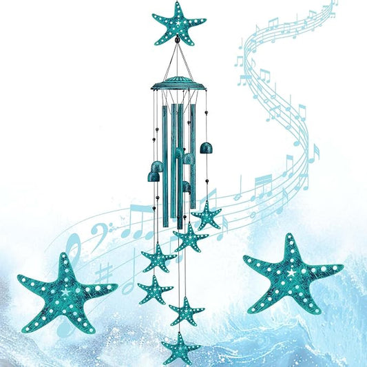 Starfish Wind Chimes for Outside/Indoors, Starfish Gifts for Women Mom Grandma, Aluminum Tubes Windchimes S Hook, 37" Wind Chime Hanging Decor for Home Patio Garden Porch Yard (Blue-Starfish)