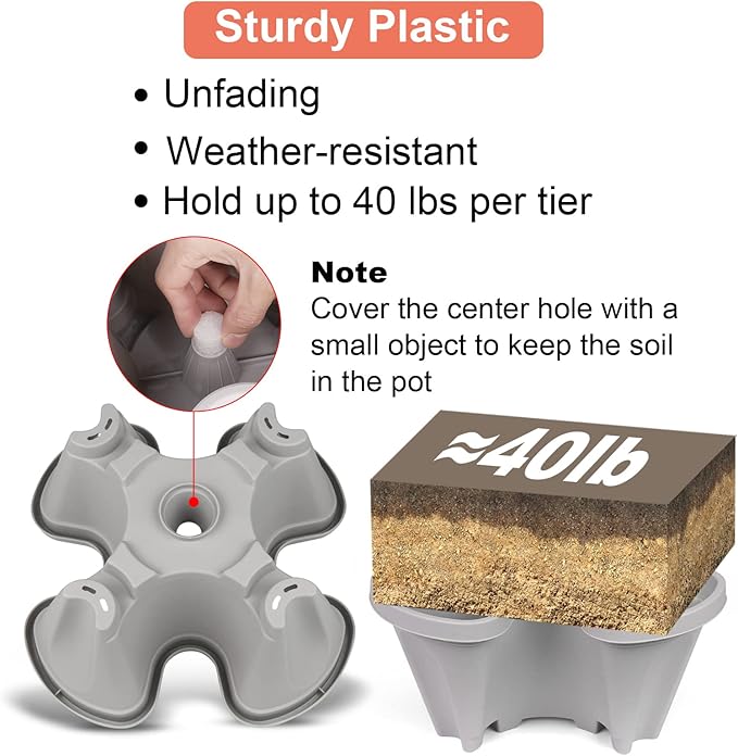 GameXcel Vertical Planter 4 Tier Stackable Planters Garden Planters Strawberry Herb Flower and Vegetable Planter Indoor Outdoor Gardening Pots with Removable Wheels and Tools