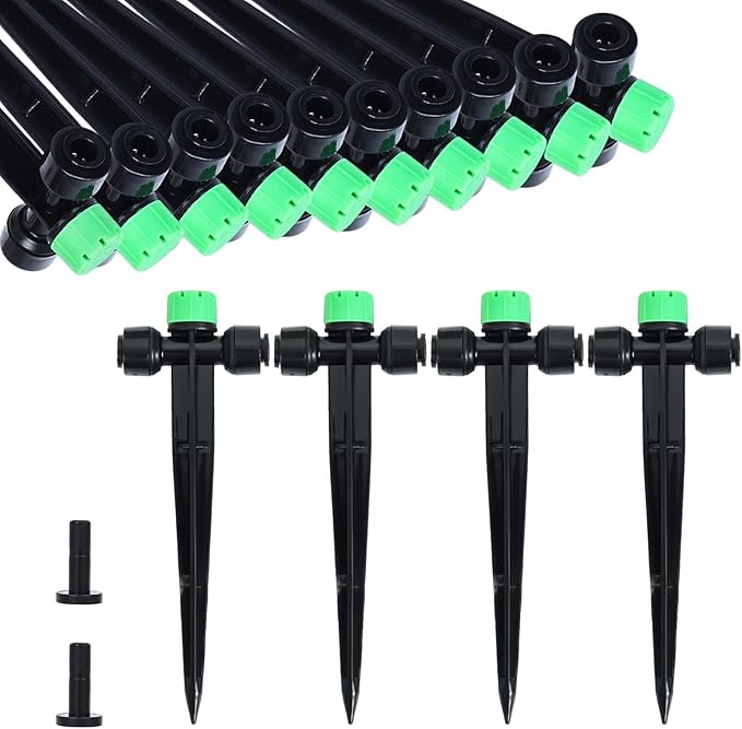 HOINCO 28 Pcs Drip Irrigation Emitters,Adjustable 8 Hole Water Flow Drip Irrigation Sprinklers,for 1/4 inch Irrigation Tubing,Garden Watering Drip Irrigation System Parts. (GRENN)