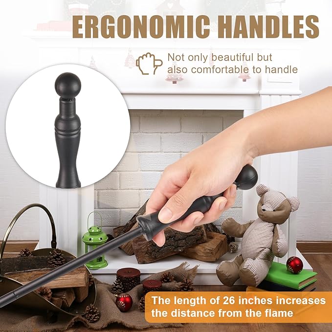 Fireplace Tool Set 5 PCS Black Wrought Iron Fire Tools Set Outdoor/Indoor, Large Fireplace Accessories Kit with Stand, Fire Poker, Shovel,Tongs for Indoor Modern Chimney, Wood Stove (Black)