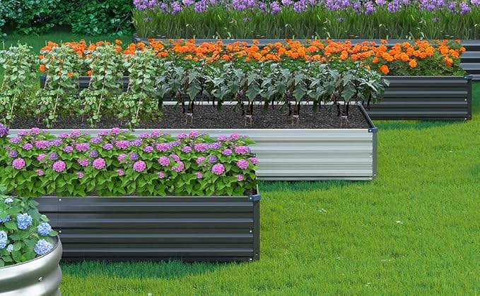 MGNO 2pcs 8x2x1FT Galvanized Raised Garden Bed-Outdoor Planter Box for Vegetables-Metal Garden Bed,Rectangle Planting Box for Herb,Flower,Black