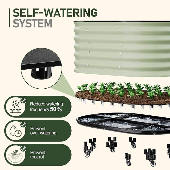 SPECILITE Self-Watering Raised Garden Bed with Wheels, Indoor/Outdoor Metal Elevated Raised Beds for Gardening, Durable Galvanized Rolling Planter Box for Vegetables, Flowers, Herbs, and Fruit