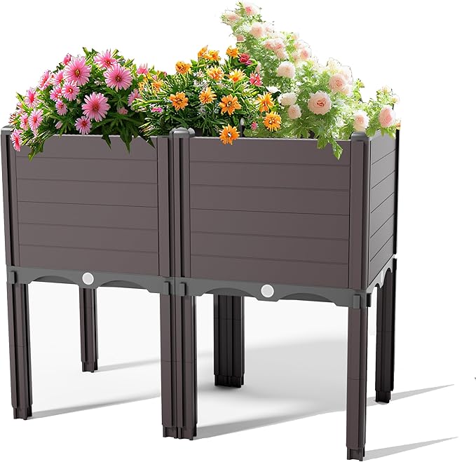 Raised Garden Bed with Legs, Outdoor Planter Boxes & Rectangular Planter, Elevated Above Ground Garden Bed Plastic Flower Pot for Patio Yard, 23.62" × 11.81" × 22.44"