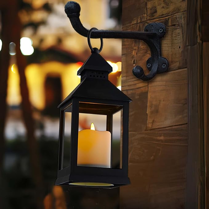 Yongmao Vintage Lantern Decorative LED Flickering Flameless Candle with Timer, Battery Powered LED Decorative Hanging Lanterns for Indoor Outdoor Garden Yard Home Decor(4 Pack)