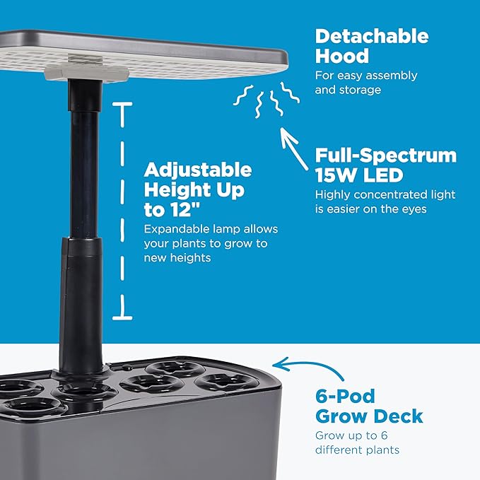 AeroGarden Harvest 2.0, Indoor Garden Hydroponic System with LED Grow Light, Holds up to 6 Pods, Charcoal