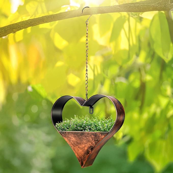 Metal Hanging Planters for Indoor and Outdoor Plants,Rustic Heart Shape Plant Hangers for Wall or Window,Metal Plant Hanger for Room Decor，Plant Lover Gifts,Living Room,Balcony,Garden,Patio Decor