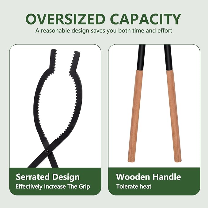 42" Large Fireplace Tongs Log Grabber with Scissor Shape Serrated, Portable Expandable Fire Pit Tongs accessory for Outdoor Fire Pit, grizzly grabber, indoor Fireplaces,Bonfires.
