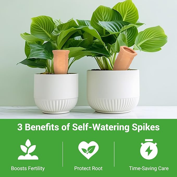 Terracotta Watering Spikes Set -Self Watering Planter Insert with 4 Pcs Automatic Plant Watering System for Indoor Potted Plants, Outdoor Garden, Vacation Plant Care Accessories