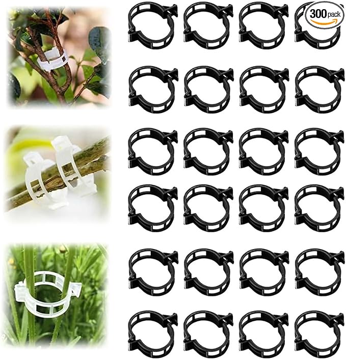 Secured Plastic Plant Clip, 2025 Upgrade Plant Support Clips Reusable Garden Clips, Garden Clips for Climbing Plants, Plastic Trellis Clips Tomato Grape Vine Vegetables Plant Fixing Clips (300, Black)