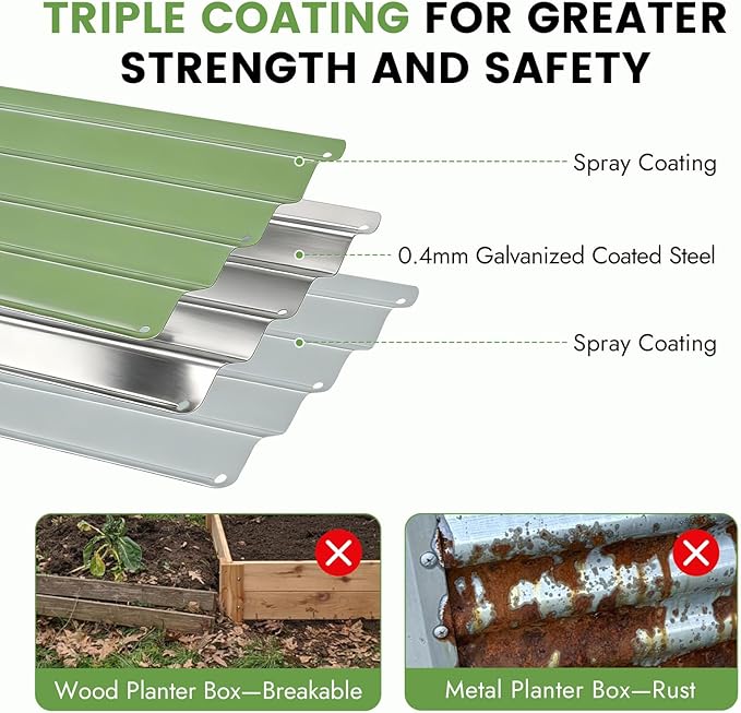 INNO STAGE Galvanized Raised Garden Bed Kits, 2x2x1ft Metal Raised Garden Beds Outdoor, Steel Raised Planter Bed with Gloves for Vegetables & Flowers Patio Ground Planter Box (Olive Green, 2PCS)