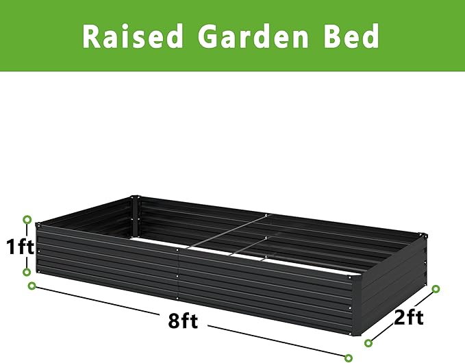 MGNO 2pcs 8x2x1FT Galvanized Raised Garden Bed-Outdoor Planter Box for Vegetables-Metal Garden Bed,Rectangle Planting Box for Herb,Flower,Black