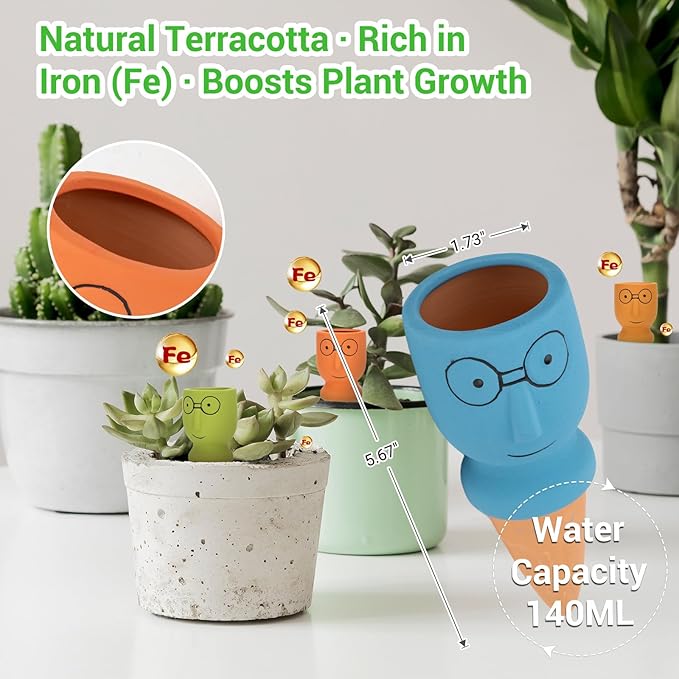 Terracotta Watering Spikes Set -Self Watering Planter Insert with 4 Pcs Automatic Plant Watering System for Indoor Potted Plants, Outdoor Garden, Vacation Plant Care Accessories
