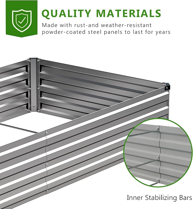 2PCS 8x4x1ft Galvanized Metal Raised Garden Bed Kit,Outdoor Planter Box Vegetables,Flowers,Herbs Durable Rust-Resistant Patio Gardening Beds,Silver