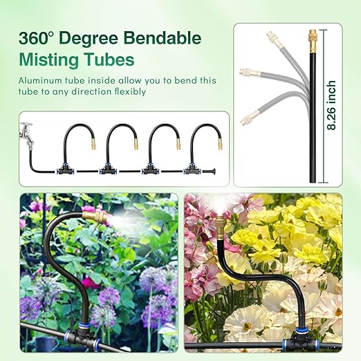 360° Adjustable Mister Drip Irrigation System -Water Trampoline Sprinkler Kit for Kids Summer Fun.50Ft Garden Greenhouse Plant Watering System with 8 Nozzles for Yard, Lawn, Plants