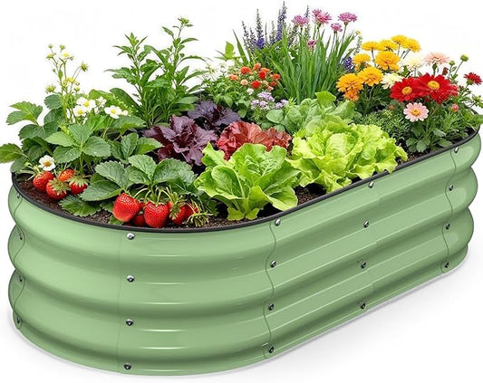 Galvanized Raised Garden Bed, Oval Planter Raised Bed 4x2x1ft Metal Raised Garden Bed Outdoor for Growing Vegetables, Flowers, Herbs, Metal Planter Box for Yard, Patios, Balconies(Fruit Green)