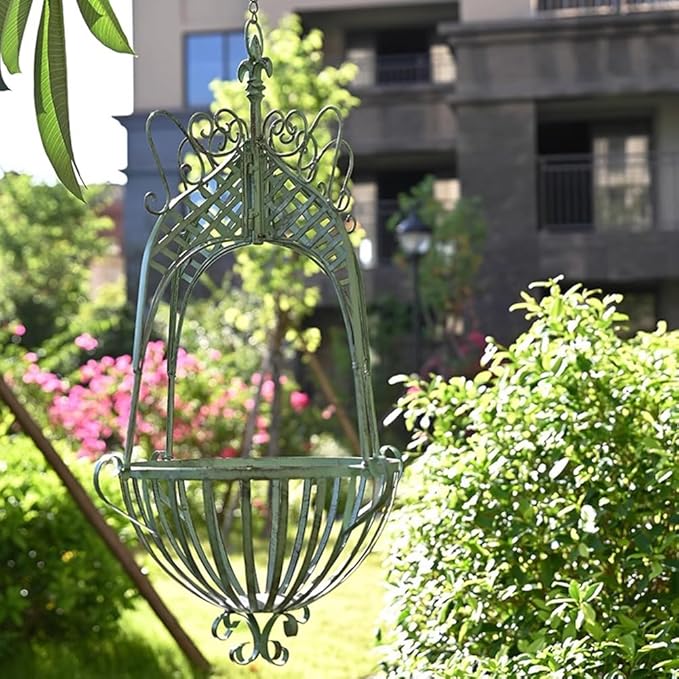 Large Hanging Planter for Outdoor Indoor Plants, 12.6-Inch Rustic Metal Hanging Basket for Farmhouse, Patio,Porch,Deck, or Garden, Green