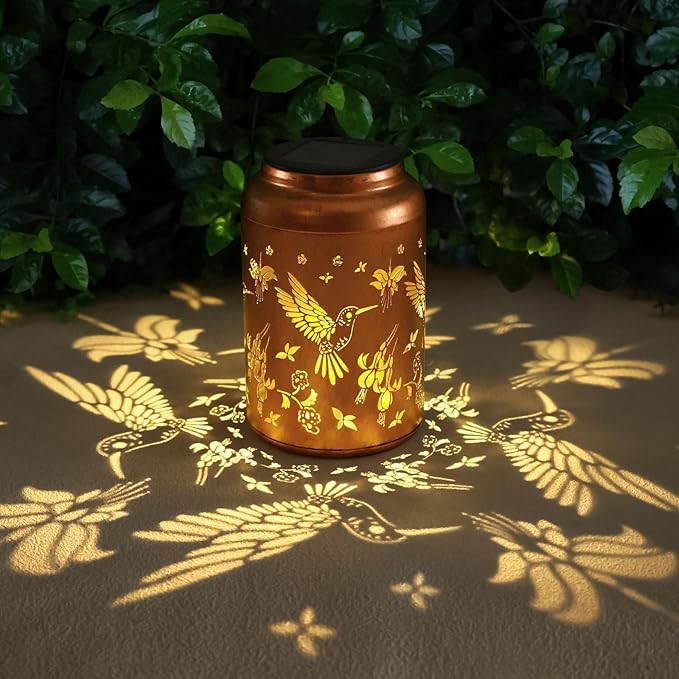 Solar Lanterns Outdoor Waterproof Hummingbird Hanging Solar Lights,Hollowed Metal Lantern Light Decorative for Garden,Patio,Yard,Lawn,Front,Porch Decor Gifts for Women Men Mom 2pack