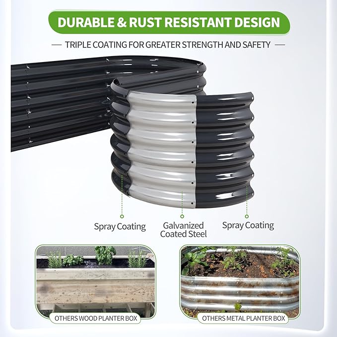 Permade Galvanized Raised Garden Bed Outdoor- Raised Beds for Gardening| Metal Planter Box, Steel Raised Garden Bed Kit with Safety Edging and Gloves for Vegetables, Flower, Herbs (6x2x1.4FT, Gray)