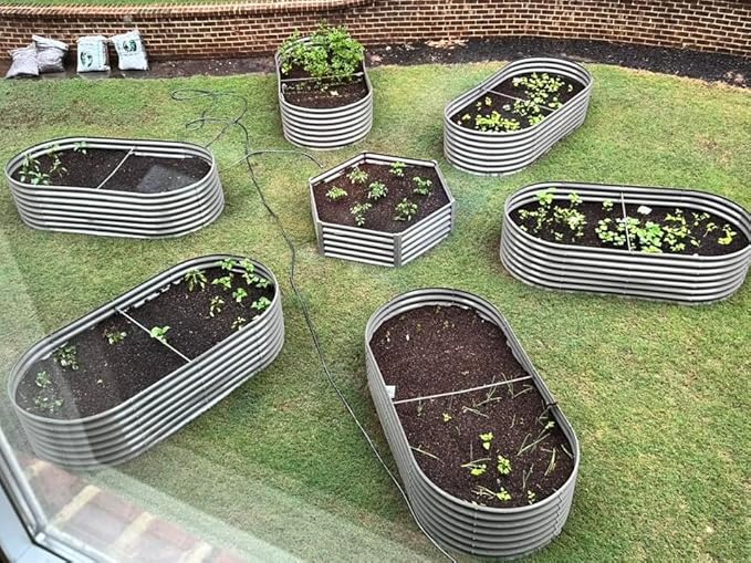 A ANLEOLIFE 3 Set Hexagon Galvanized Raised Garden Beds Outdoor,70x60x18in Metal Planter Box for Planting Vegetables Flowers Herb, Anti-Rust & Easy-Setup, Quartz Grey