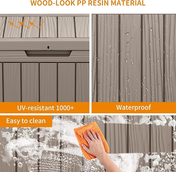 45 Gallon Waterproof Resin Deck Box, UV Resistant Outdoor Storage for Garden, Patio, Porch, Delivery（Grey，45 Gallon）