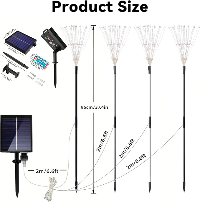 Solar Garden Lights Outdoor, 4 Pack Total 480 LED Solar Firework Lights Decorative 4th of July Decoration, Outdoor Waterproof Lights for Outside Yard Garden Pathway Decor