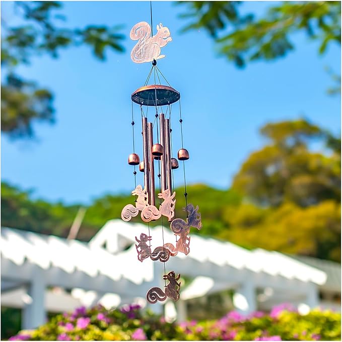 Squirrel Wind Chimes for Outside,Squirrel Gifts for Women Men/Memorial Gift/Sympathy Gift/Birthday Gifts Metal windchimes Outdoors/Indoors,Garden Decor,Patio,Home,Porch,Yard Decorations
