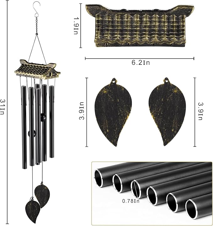 Carefree Fish Wind Chime Use Musical Wind Bell Tubes 31Inch Asian Style Family Love Garden Decor Japanese Cherry Blossom （Patent No.: US D1,104,819 S）