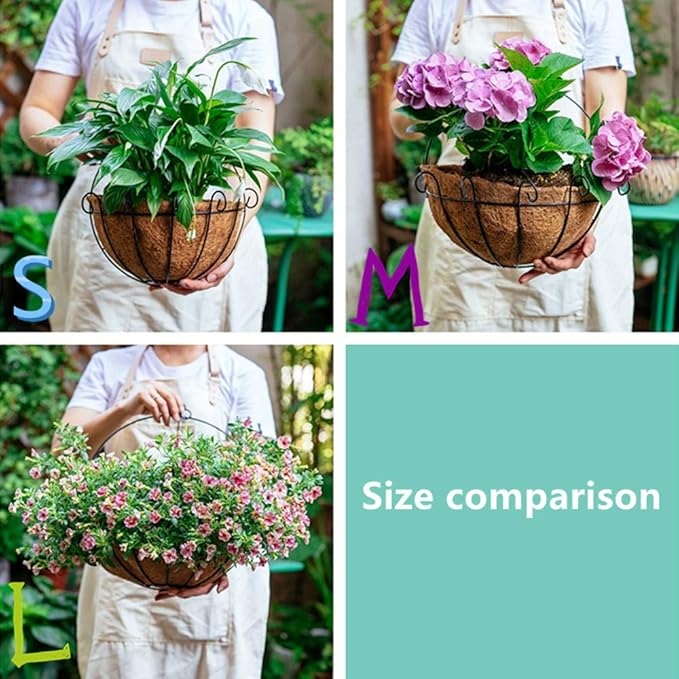 NUPTIO 4 Pcs 14 Inch Hanging Planters for Indoor Wall Planter Pots with Coconut Liners Wire Large Garden Artificial Faux Flowers Basket for Summer Outdoor Outside Fence Decoration