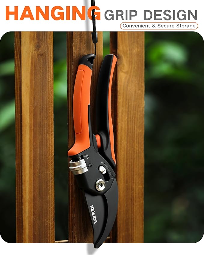 VOTREK 8.5" Pruning Shears for Gardening, 【Unique Stepless Handle Opening】Professional Bypass Garden Clipper, Heavy Duty Plant Pruners for Branch 【SK5 Steel Blades】【Built-in Spring】【All Hand Sizes】