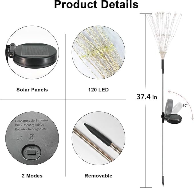 Solar Garden Lights Outdoor, 4 Pack 120 LED Twinkling Firework Lights Decorative with 2 Modes, Outdoor Waterproof Solar Starburst Light for Outside Yard Pathway Garden Decor, Warm White