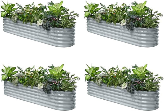 Annoell 4-Pack Galvanized Raised Garden Bed 8x2x1.5 ft, 17" Tall Planter Boxes Outdoor, Zn-Al-Mg Metal Raised Beds for Gardening Fruit Vegetable, Modular Flower Bed for Outdoor Plants - Brooklyn Grey