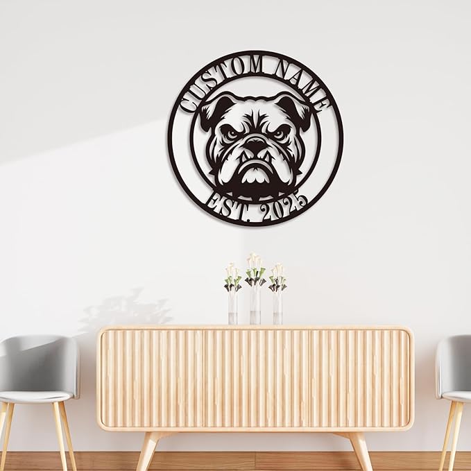 Personalized Pet Name Metal Sign Custom French Bulldog Pug Labrador Retriever Wall Art “On Premises” Warning Sign for Door Gate Dog House Metal Wall Decoration