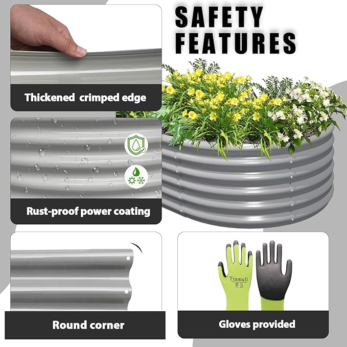 6 Pack 8x3x1.5FT Galvanized Raised Garden Bed Kit Oval Metal Ground Planter Box Outdoor Bottomless Planter Raised Beds for Vegetables Flowers Herbs Fruits, Gray