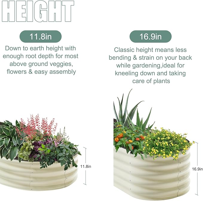 Galvanized Steel Raised Garden Bed 12" Tall Oval Galvanized Steel Raised Garden Bed - 7x3ft Oval Outdoor Planter Box with Rubber Edging (Grey)