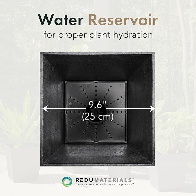 Tierra Verde 2-Pack Indoor & Outdoor Self-Watering Square Planters, Medium, Sonata, Black - Planter Containers for Plants and Flowers - Gardening and Landscaping Accessories