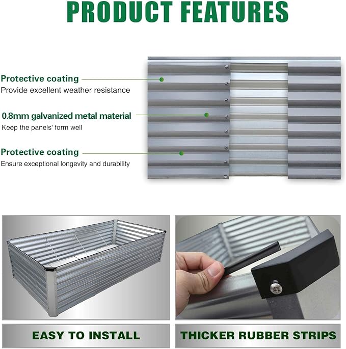 GrowHaus 8x4x2FT Galvanized Raised Garden Bed, Planter Boxes Outdoor Large Metal Garden Beds for Planting Vegetables Flowers Herbs Rectangle Silver