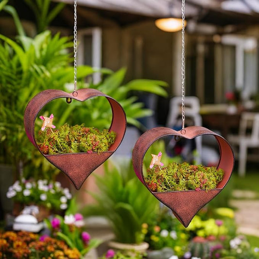 Metal Plant Hangers Indoor and Outdoor: Valentines Day Gifts for Her Wife Women Mom Garden Lovers Birthday - Heart Shape Hanging Planters for Window Wall Living Room Office Decor(2 Pack)
