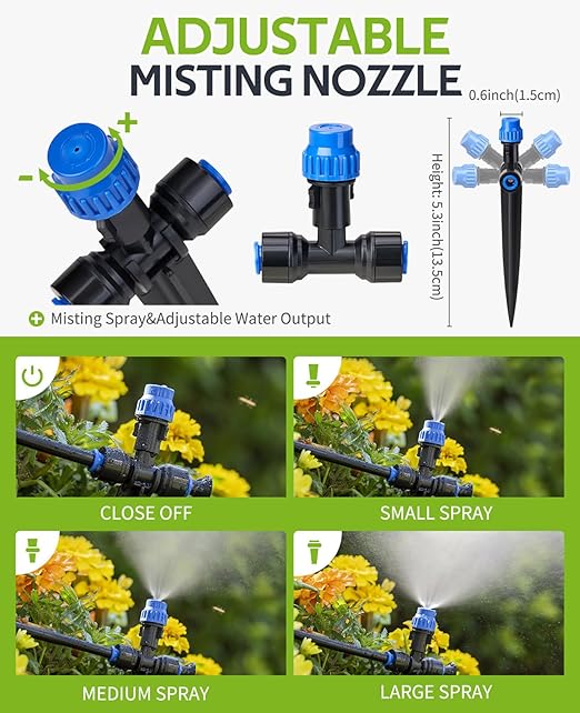 HIRALIY 118FT Greenhouse Misting Drip Irrigation Kit with Garden Timer, Quick Connector Design Automatic Irrigation System, Hanging Plant Watering System, with Tubing, Misting Nozzles, and Water Timer